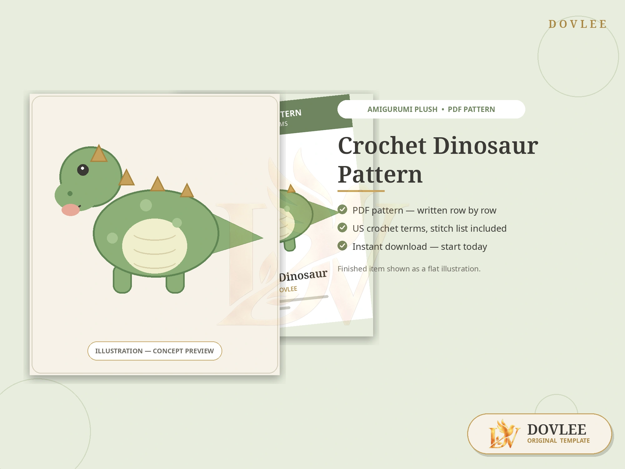 Crochet Dinosaur Pattern styled digital product preview