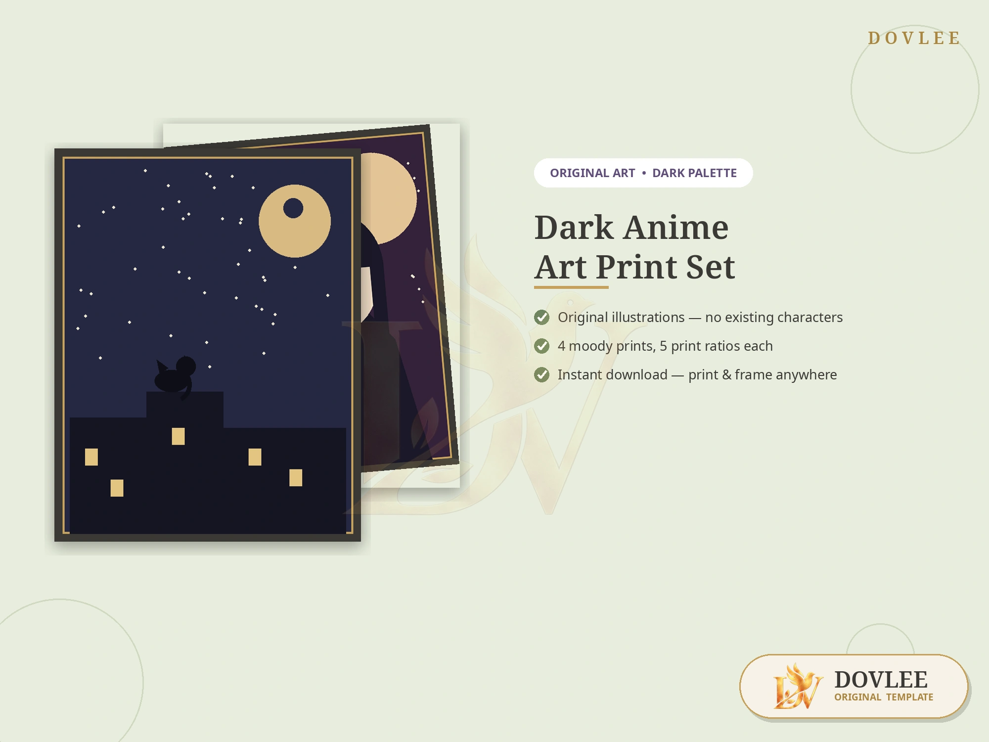 Dark Anime Art Print Set styled digital product preview