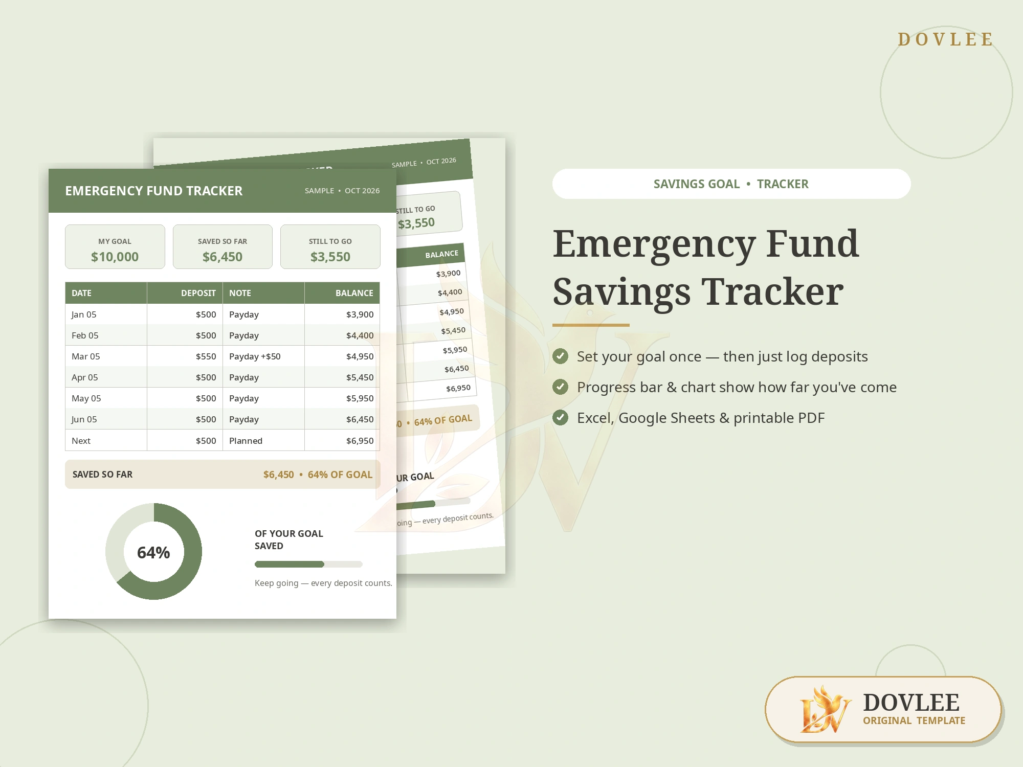 Emergency Fund Savings Tracker styled digital product preview