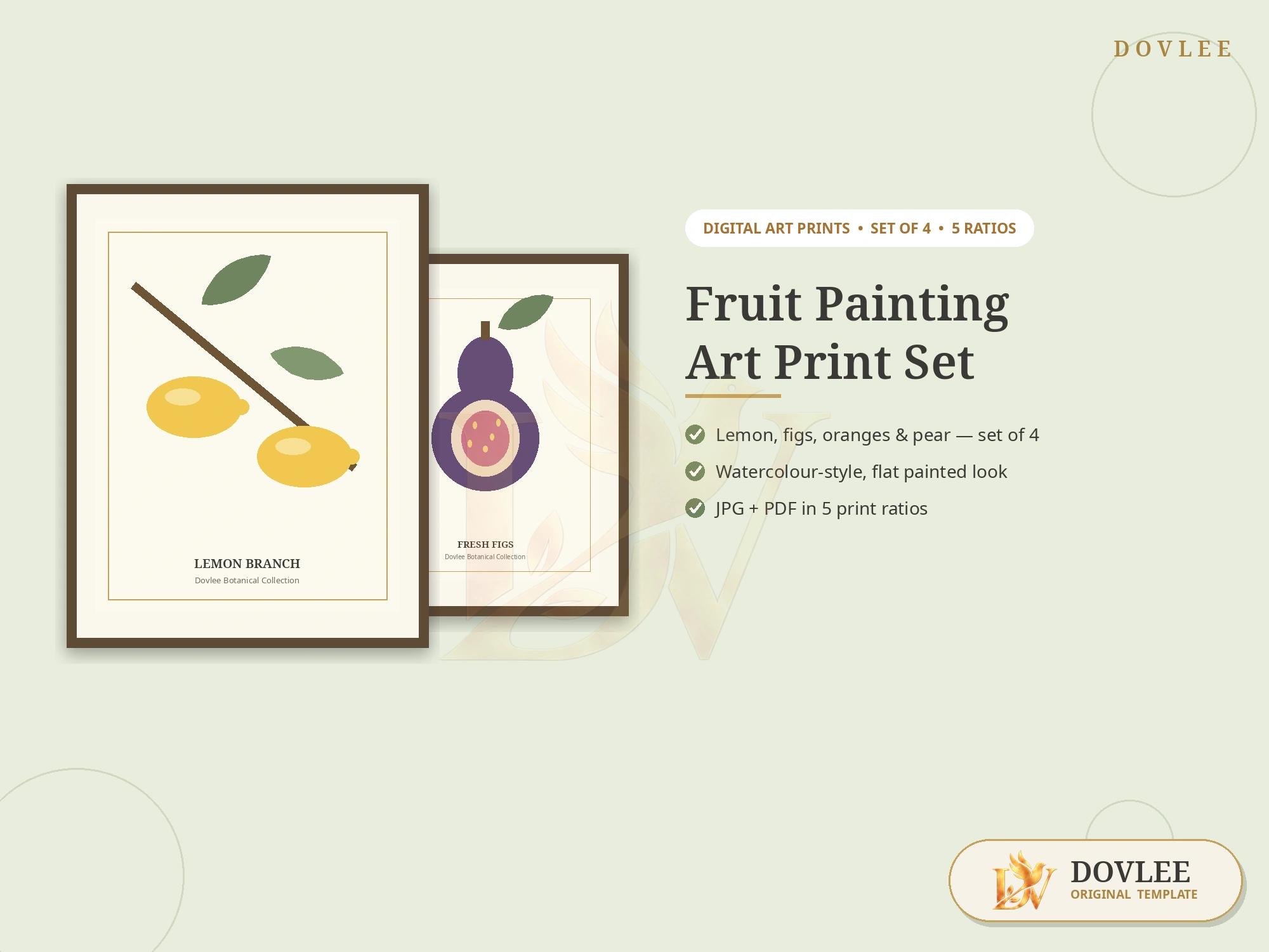 Fruit Painting — Watercolour-Style Fruit Art Print Set styled digital product preview