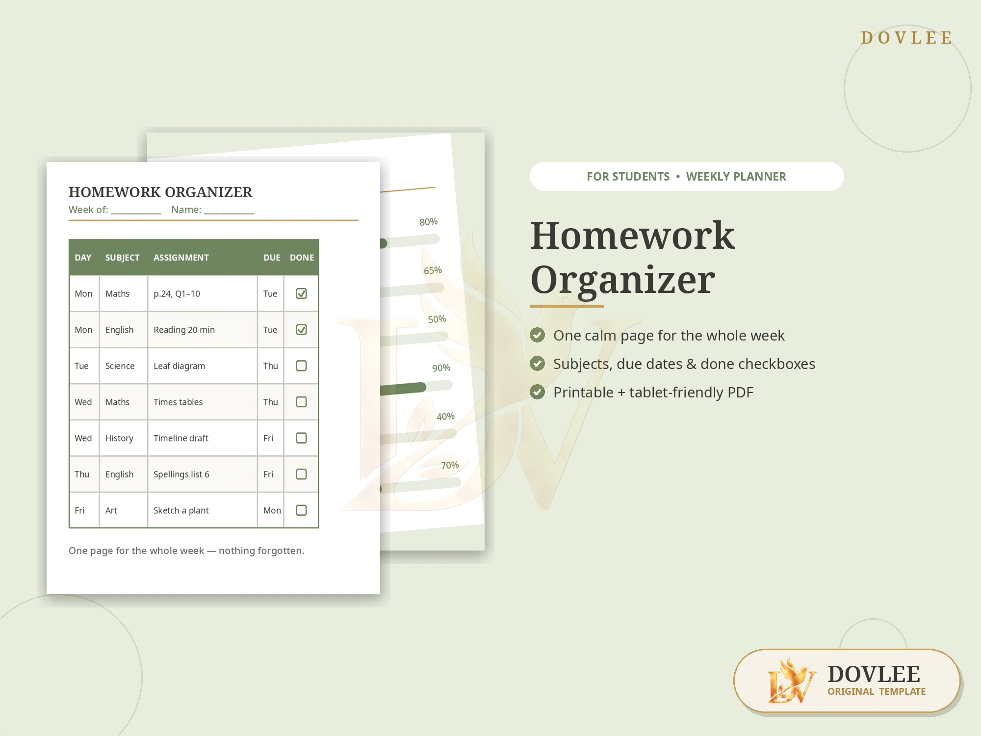 Homework Organizer styled digital product preview