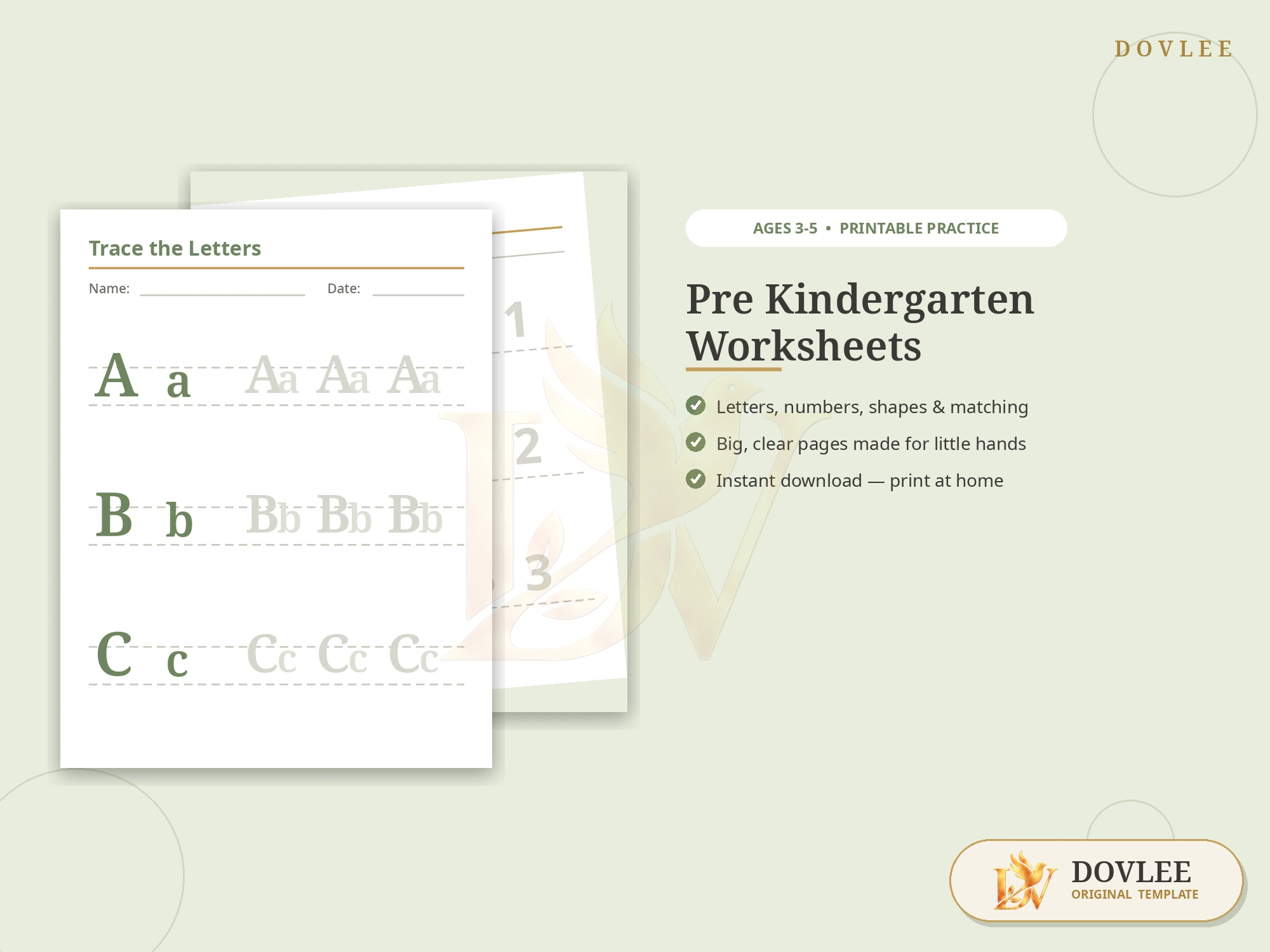 Pre Kindergarten Worksheets styled digital product preview