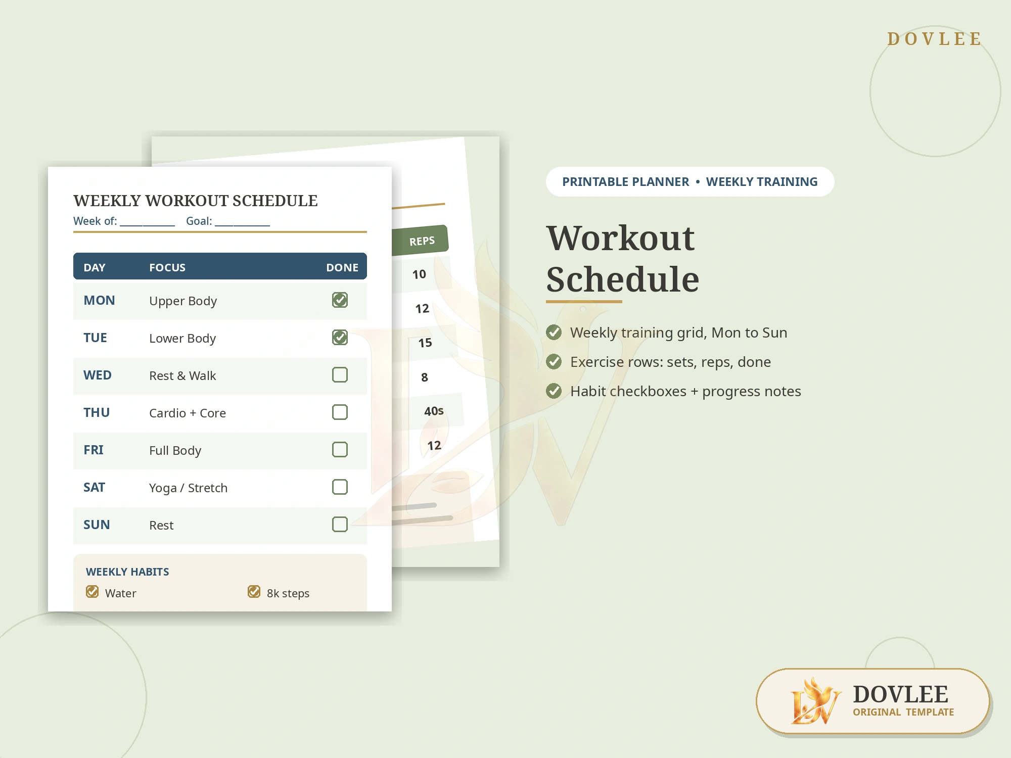 Workout Schedule — Printable Weekly Training Planner styled digital product preview